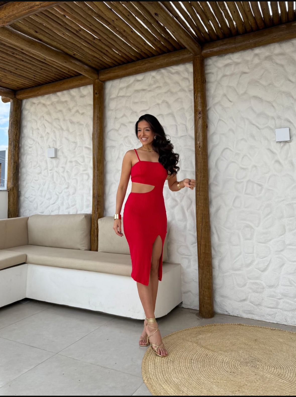 Vestido Midi Canelado com Fenda Melina