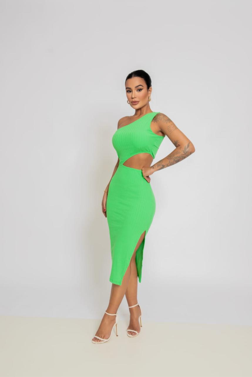 Vestido Midi Canelado Nula Manga Selene