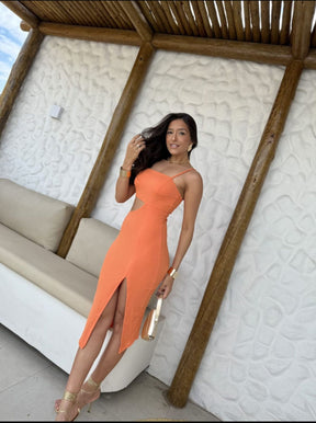 Vestido Midi Canelado com Fenda Melina