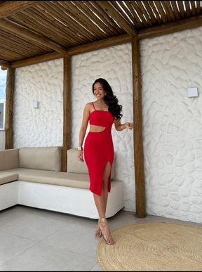 Vestido Midi Canelado com Fenda Melina