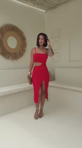 Vestido Midi Canelado com Fenda Melina