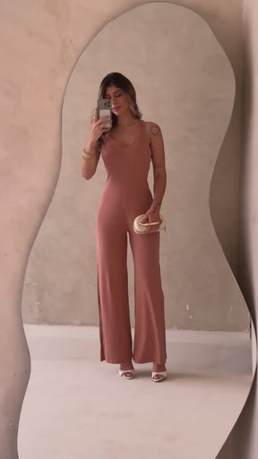 Macacão Canelado Decote Cruzado Helena